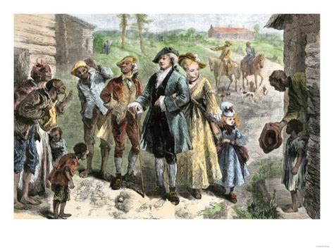 plantation owners family visiting slave quarters  colonial virginia  giclee print