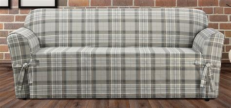 fit highland plaid piece sofa slipcover gray sf   information visit image