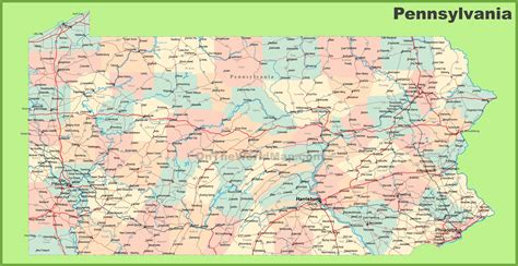 Pennsylvania State Map With Cities And Towns Time Zones Map
