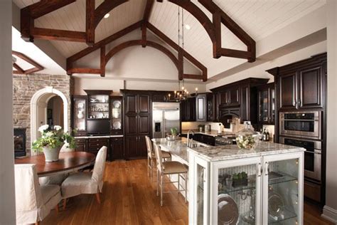 rustic beams  high ceilings   kitchen ranch house plan  craftsman style