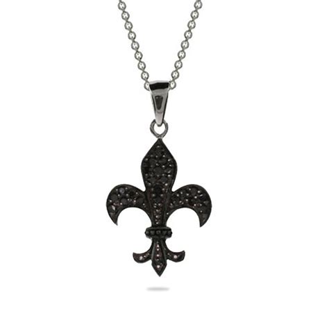 black cz fleur de lis necklace