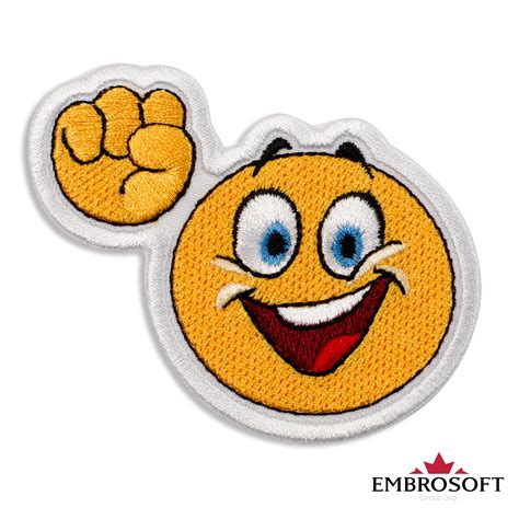 hurray emoji embroidered patch iron     embrosoft