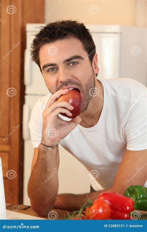 man eating  apple stock image image  food tomatoes
