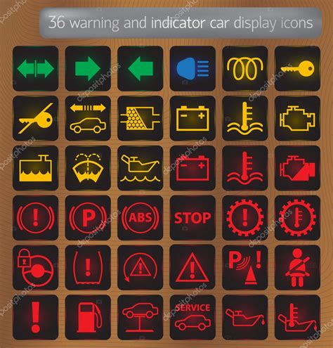 warnung und indikator auto display symbole gesetzt stockvektor