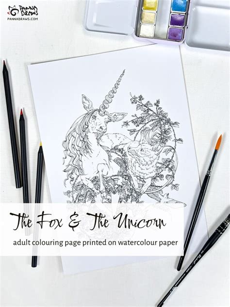 fox  unicorn coloring page  roses swallows etsy