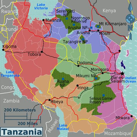 karten von tansania mit strassenkarte und sehenswuerdigkeiten