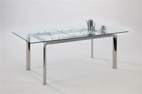 contemporary clear glass  chrome extendable dining table los angeles