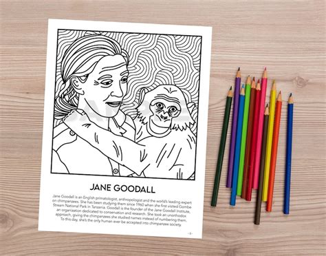 colouring page jane goodall etsy
