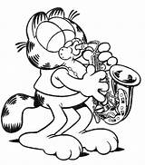 Garfield Saxophone Saxofone Tocando Getcolorings Mouse Tudodesenhos Craneo Precolombinos Páginas Anatomia Adultos Popular sketch template