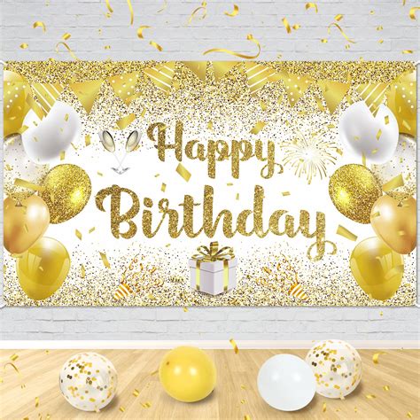 buy gold white birthday party decorations banner gold  white happy