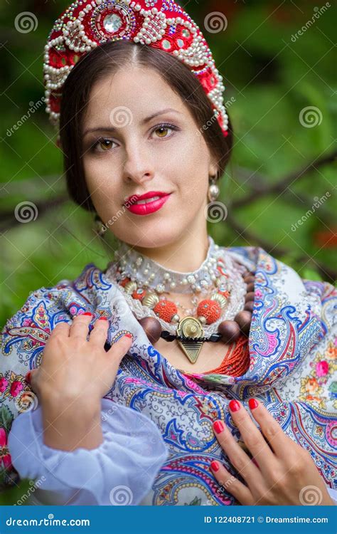 Ethnic Russian National Costume Woman With A Crown Stock Image Image