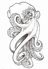 Octopus Drawing Sketch Tattoo Realistic Line Drawings Japanese Tattoos Kraken Pulpo Tatuajes Pulpos Dibujos Designs Dibujo Tatuaje Sleeve Artwork Para sketch template
