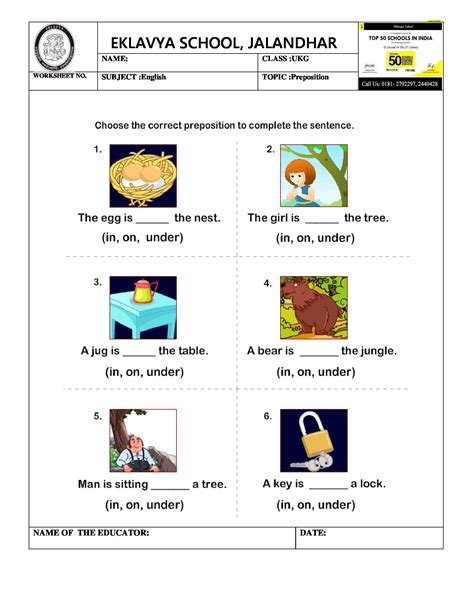 worksheet  preposition prepositions english worksheets  kids
