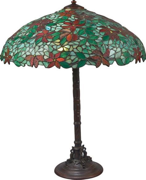 antique handel table lamp w leaded stained glass shade lot 1538