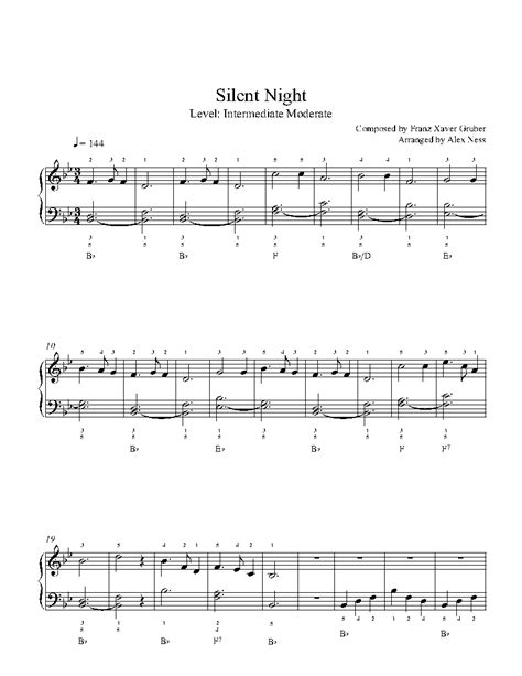 silent night  traditional piano sheet  intermediate level