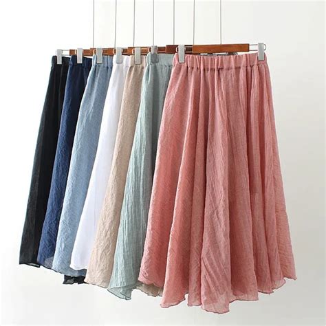 Summer Long Skirt Women Elastic Waist Cotton And Linen Skirts Womens