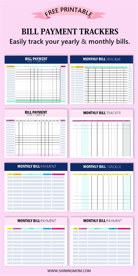 bill tracker printables   top   monthly payment