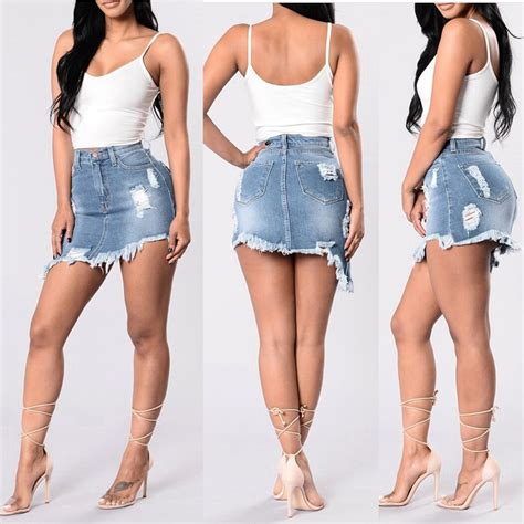 summer 2018 women sexy high waist ripped hole jean skirts ladies casual