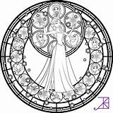 Stained Glass Coloring Pages Medieval Disney Elsa Frozen Line sketch template