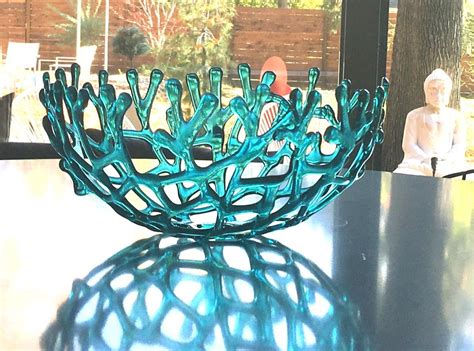 Large Branch Nest Coral Fused Glass Bowl Aqua Etsy In