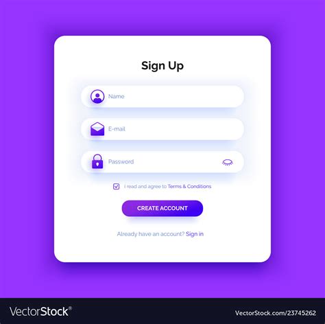 sign  page purple gradient registration form vector image