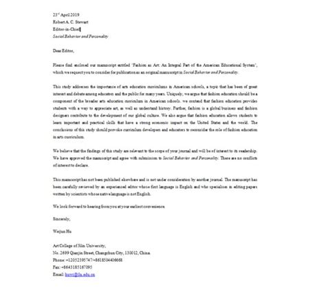 cover letter  scientific journal submission claire trend