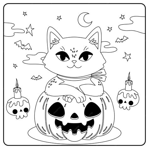 premium vector halloween cat coloring pages  kids