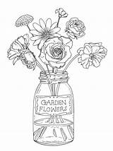 Coloring Flowers Flower Pages Drawing Adult Adults Designs Stamps Penny Rubber Drawings Vase Simple Line Floral Colouring Plants Doodle Jar sketch template