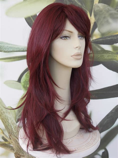 Full Womens Ladies Fashion Hair Wig Burgundy Red Plum Heat Resist Long