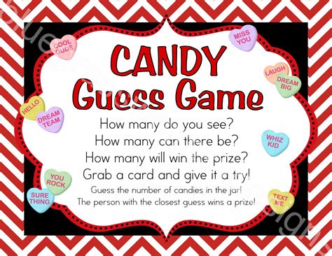 valentine candy game entry cards guess   printable