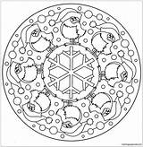 Mandala Christmas Pages Coloring Birds Color Print Online Snowflake sketch template