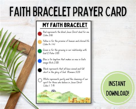 printable faith bracelet prayer card salvation bracelet card etsy