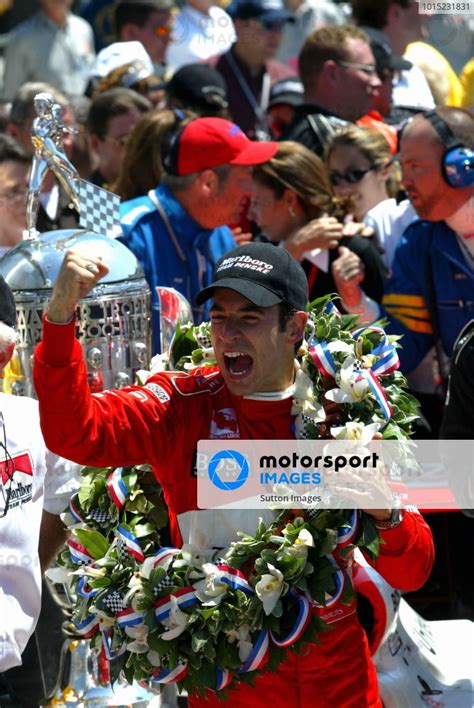 Race Winner Helio Castroneves Bra Team Penske Celebrates His Back To