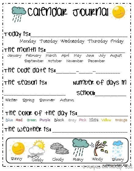 printable preschool calendar worksheet pages month day etsy