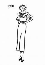 Fashion 1930 1930s Silhouettes Costume Drawings Coloring Line Silhouette History 1932 Vintage Sketches Drawing Pages Women Trends 1931 Timeline Choose sketch template