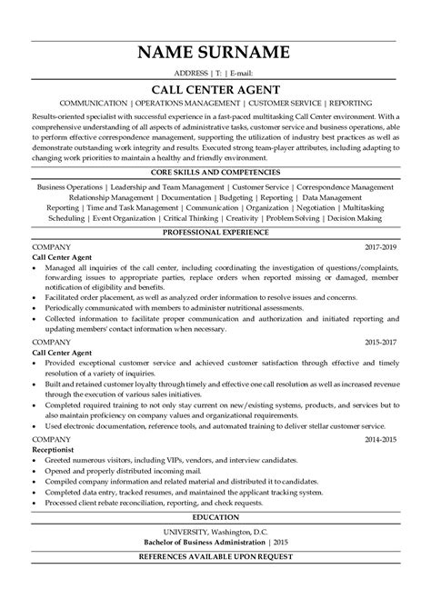 professional resume examples  call center agents resumegetscom