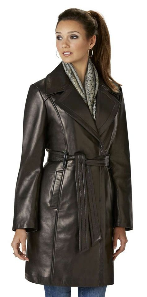 womens  genuine leather pure soft lambskin long overcoat trench coat jacket leather