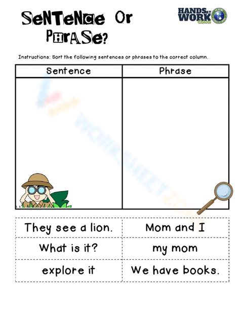 sentence  phrases worksheet