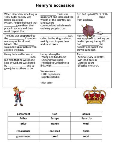 henry viii revision gap fill edexcel whole course teaching resources