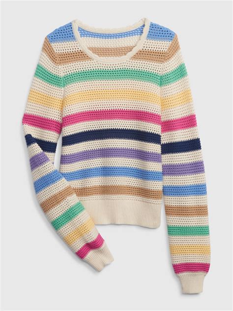 stripe crochet crewneck sweater gap