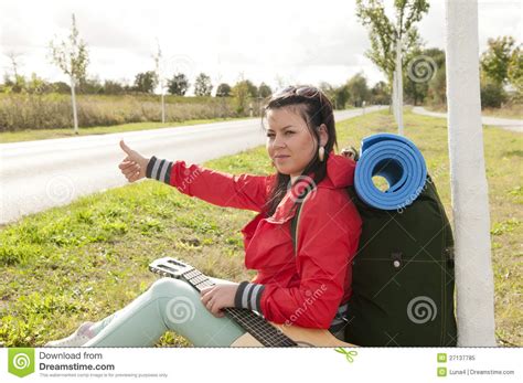 Hitchhiker Shows Thumb Up Stock Image Image Of Stopping 27137785