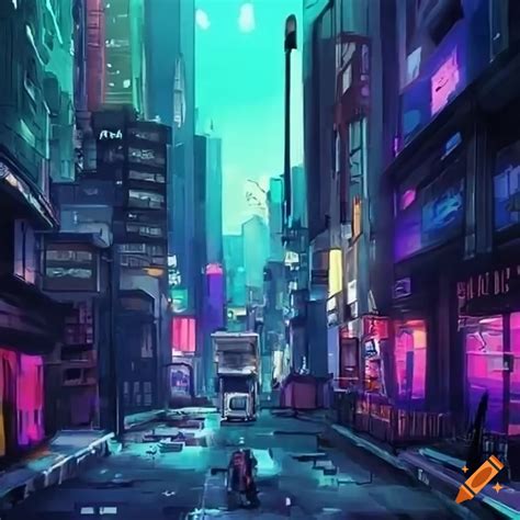 colorful cyberpunk city street view  craiyon