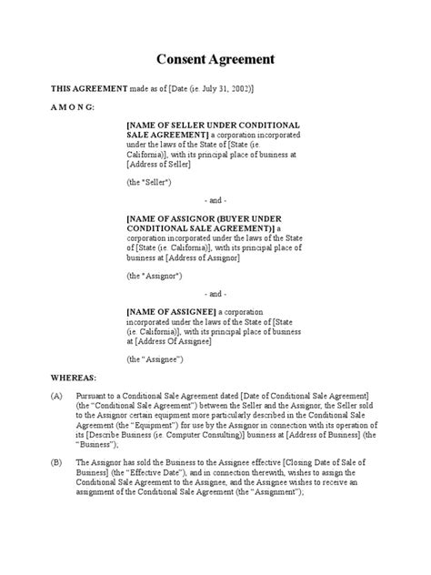 Consent Agreement Assignment Law Contract Law