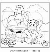 Easter Coloring Outline Basket Leaning Bunny Against Visekart Royalty Illustration Clip Vector Wesst Master sketch template