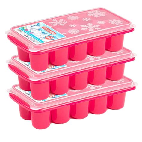 stuks trays met dikke ronde blokken ijsblokjesijsklontjes vormpjes  vakjes kunststof roze