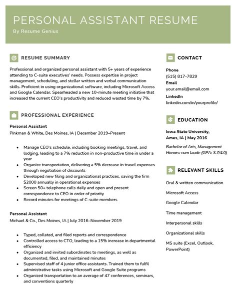 personal assistant resume    write