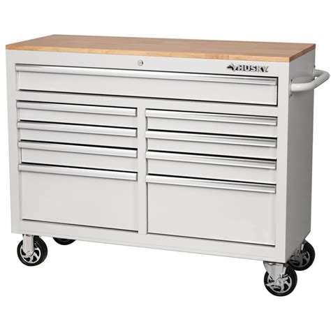 husky standard duty     drawer mobile workbench  solid wood top  gloss white