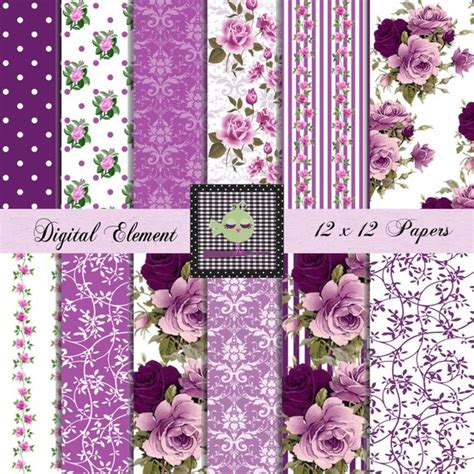 digital scrapbook paper lilac  purple rose paper fuchia etsy