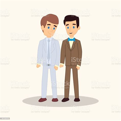 Gay Wedding Couple In Suits Vector Cartoon Style Illustration Samesex