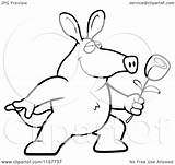 Aardvark Cartoon Presenting Romantic Rose His Clipart Thoman Cory Outlined Coloring Vector 2021 sketch template
